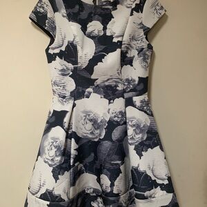 Floral Print Mini Dress - Black and White